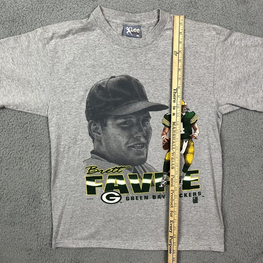 VTG 90s Lee Sport Brett Favre #4 Green Bay Packers NFL Grey‎ T-Shirt USA Size L - Picture 5 of 6
